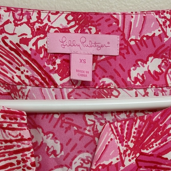 Lilly Pulitzer Womens Oversize XS 100% Silk Long Slv Top Pink Asian Fans Vibrant - Picture 3 of 7